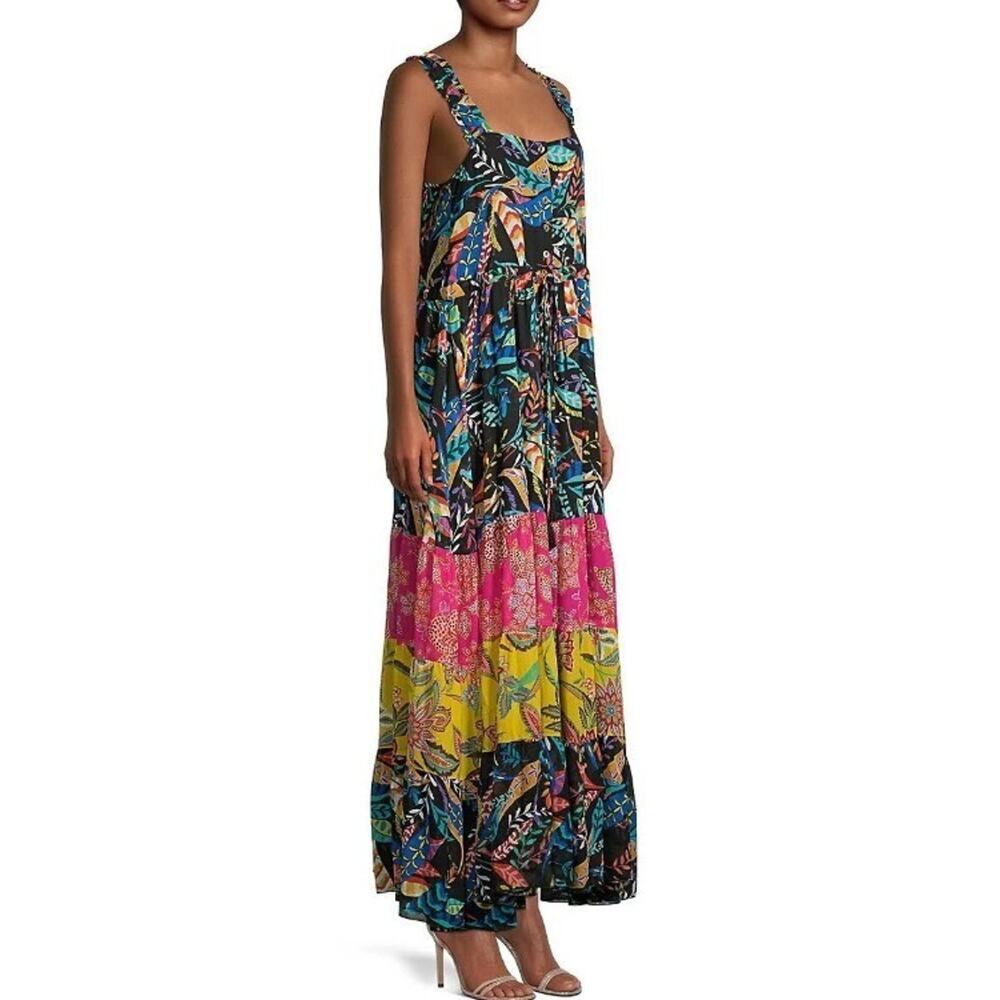 Johnny Was S Maxi Dress Tiered Floral Mirko Sleeveless Flosy Boho Tie Waist